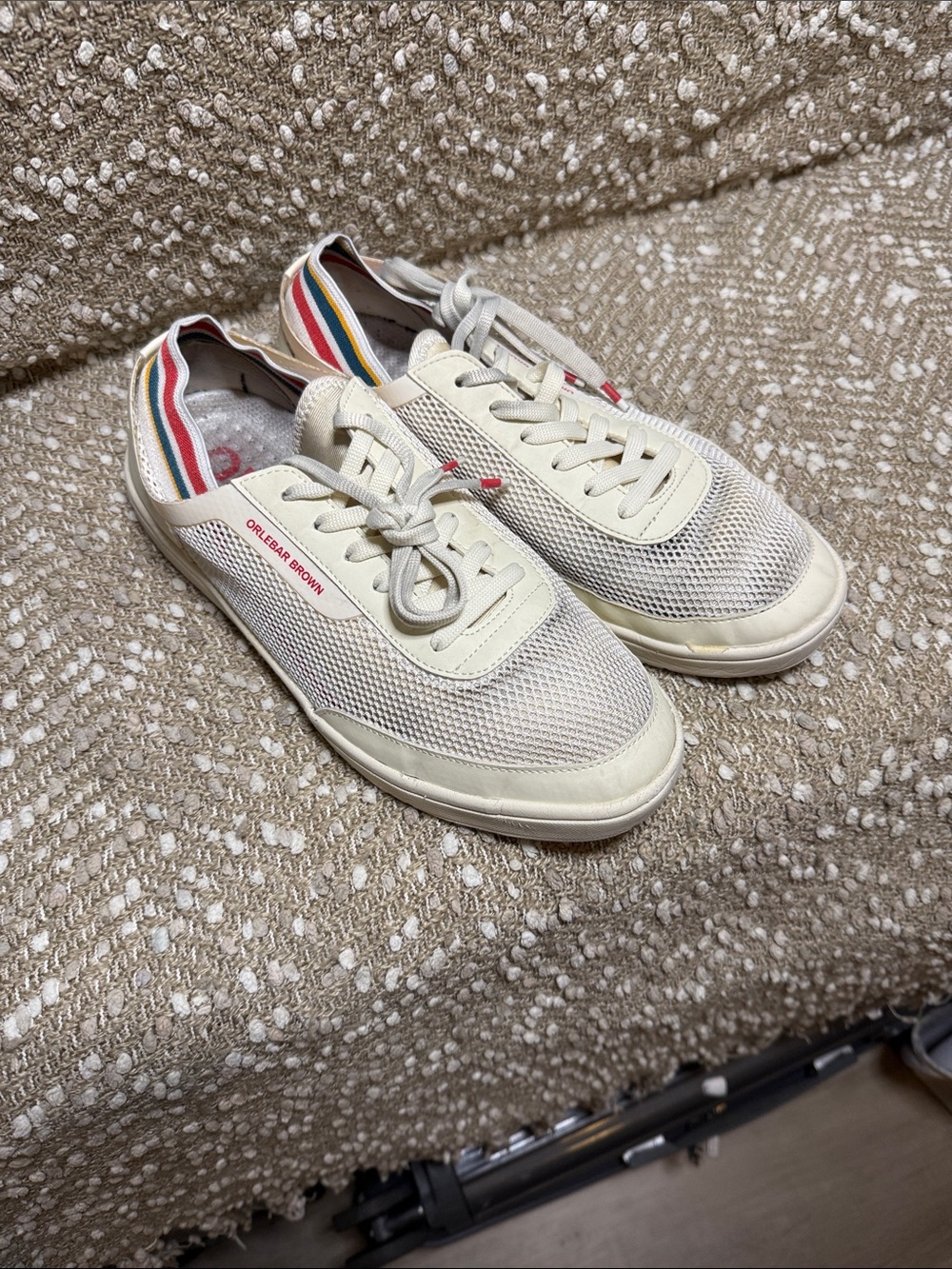 Orlebar Brown Cream Mesh Sneakers with Multi-Color Heel Stripe